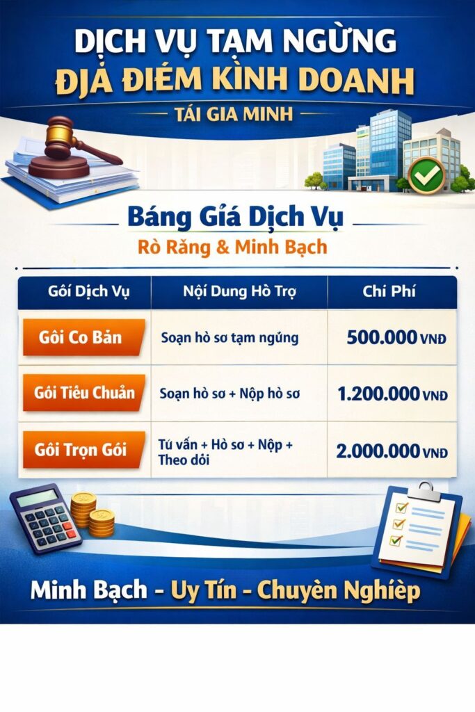 bảng giá dịch vụ tạm ngừng kinh doanh mới nhất