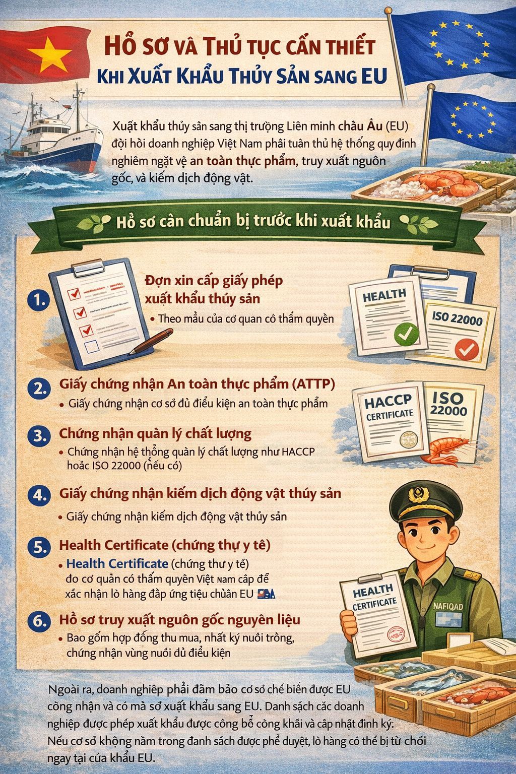 Kiểm soát chất lượng thủy sản trước khi xuất khẩu sang EU