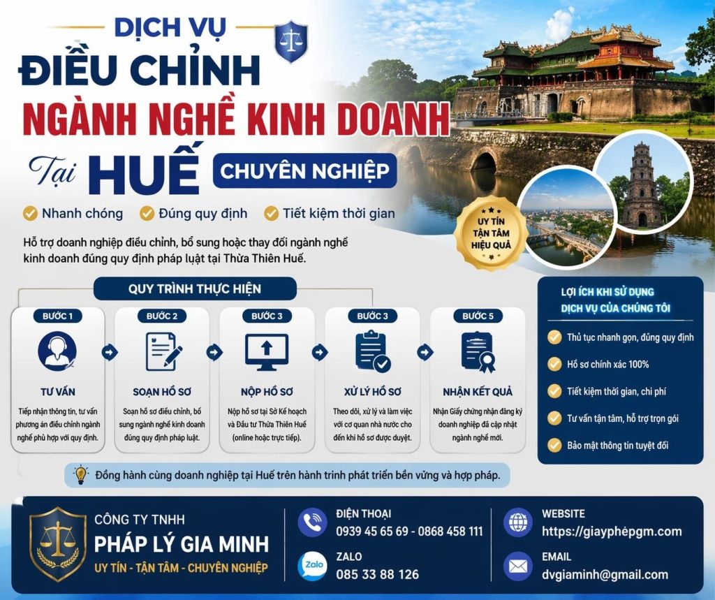 dịch vụ điều chỉnh ngành nghề kinh doanh tại huế