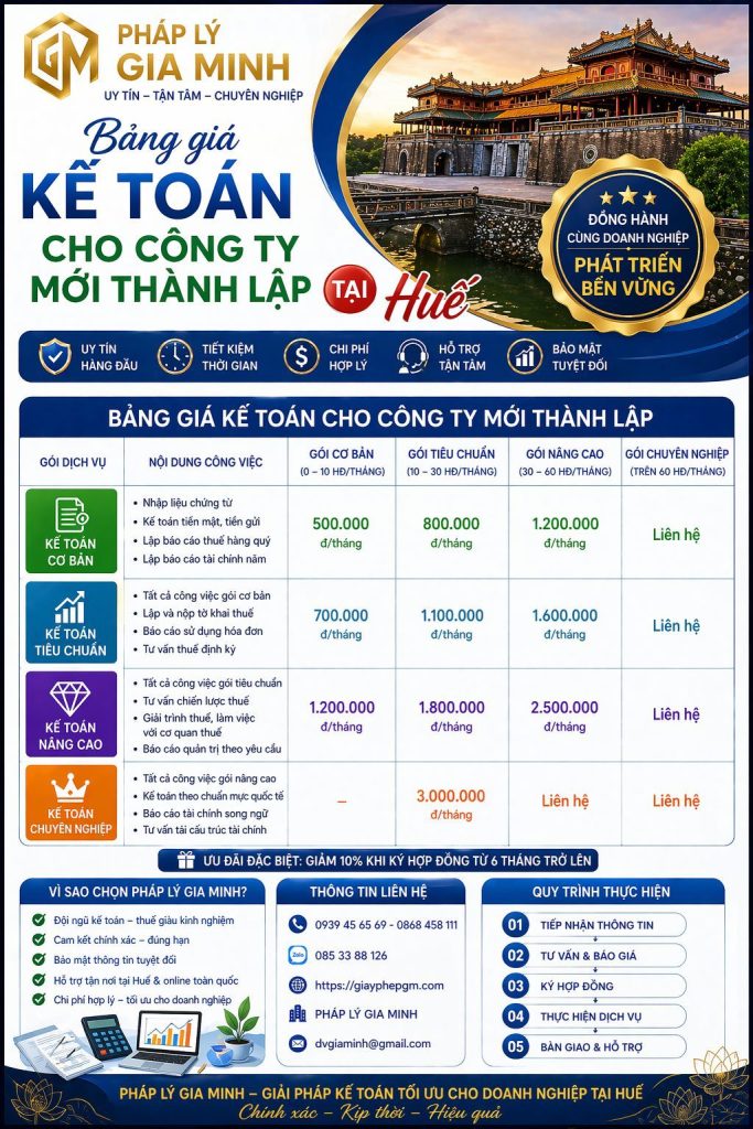 dịch vụ kế toán cho công ty mới thành lập tại huế