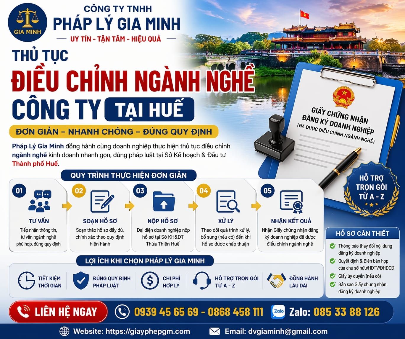 Thủ tục điều chỉnh ngành nghề công ty tại Huế đơn giản