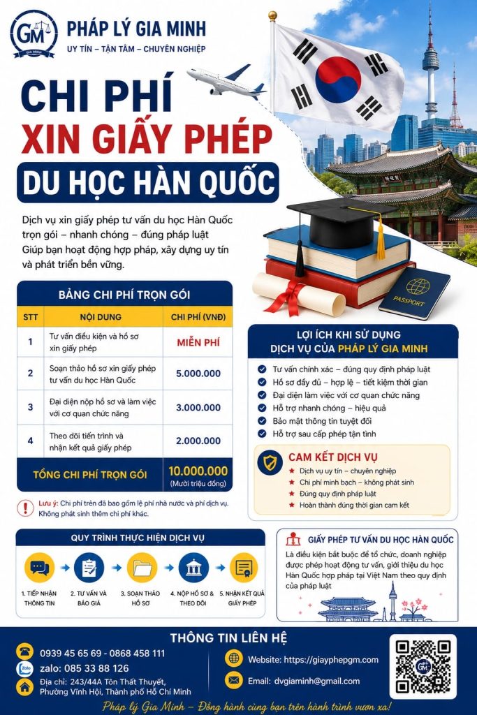 Chi phí xin giấy phép du học Hàn Quốc