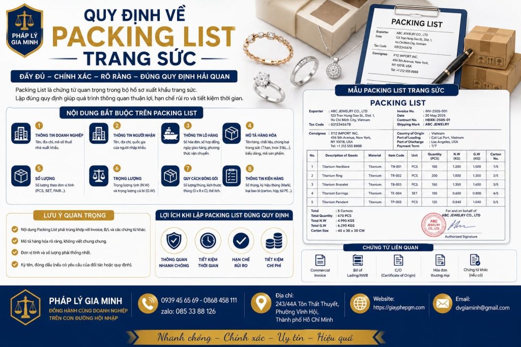 Quy định về Packing List trang sức