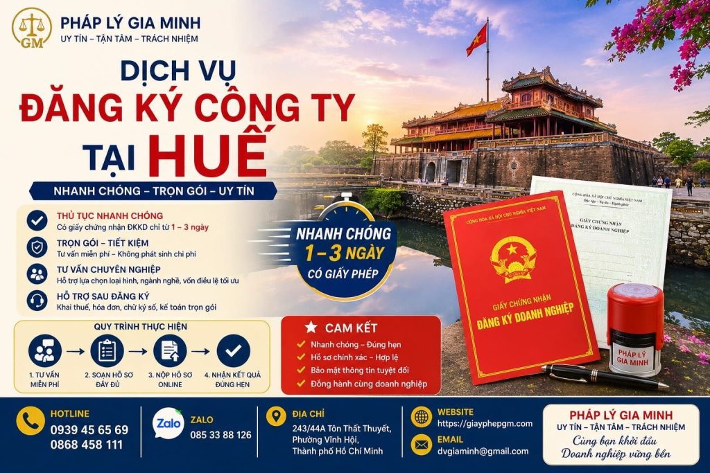 Dịch vụ đăng ký công ty tại Huế nhanh chóng