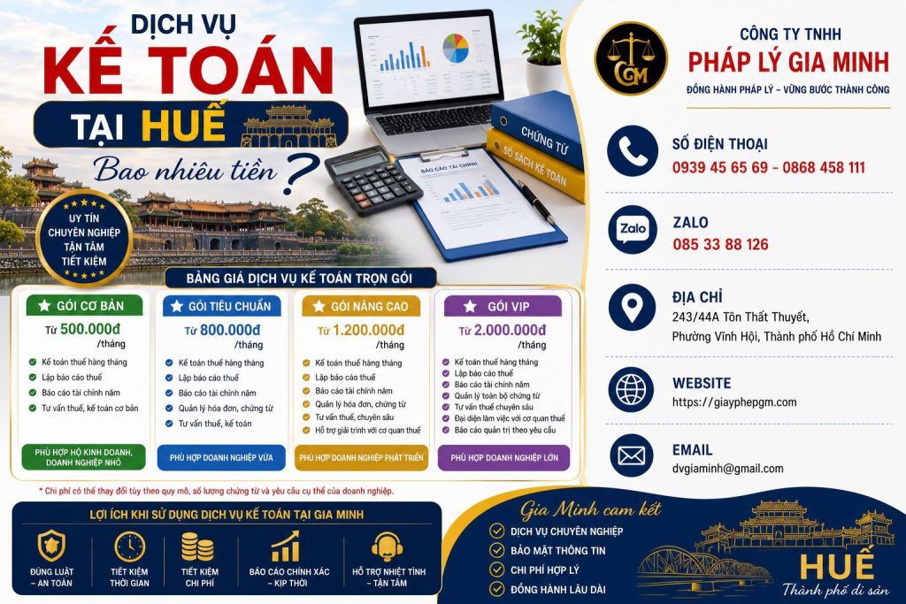 Dịch vụ kế toán tại Huế bao nhiêu tiền
