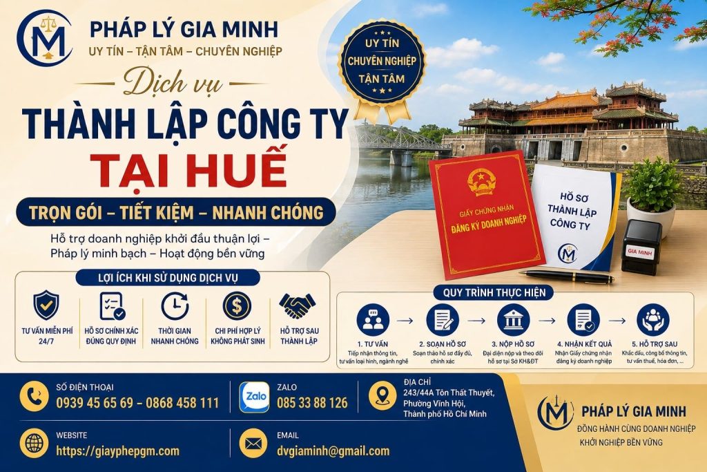 Dịch vụ thành lập công ty tại Huế trọn gói