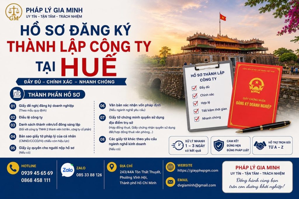 Hồ sơ đăng ký thành lập công ty tại Huế