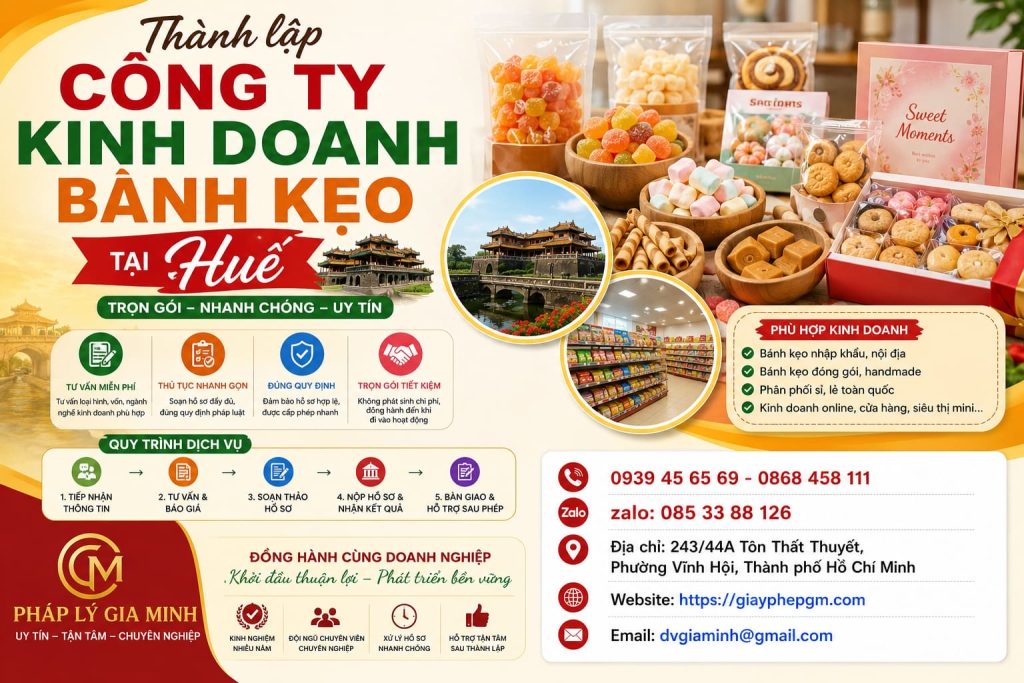 Thành lập công ty kinh doanh bánh kẹo tại Huế