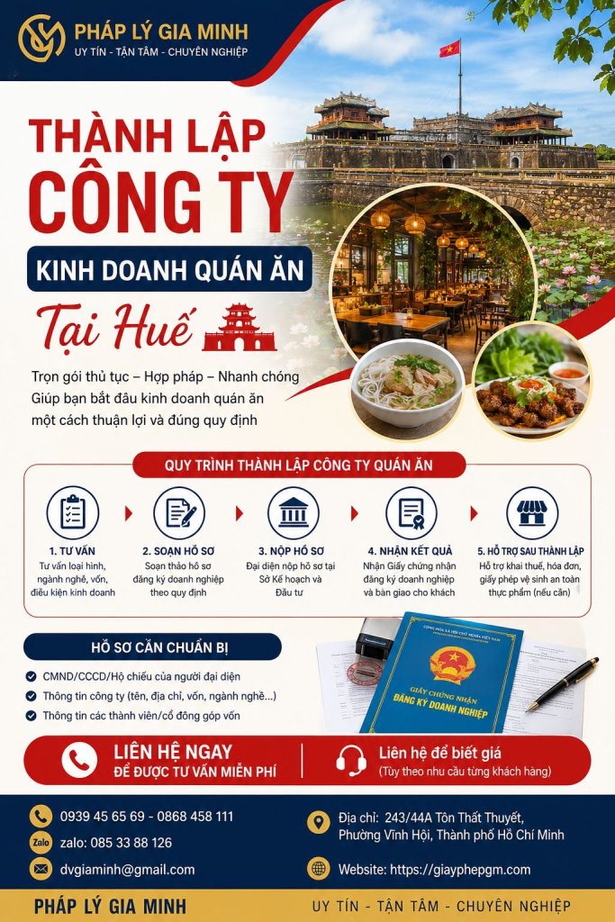 Thành lập công ty kinh doanh quán ăn tại Huế