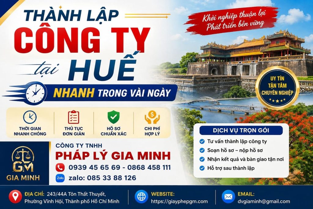 Thành lập công ty tại Huế nhanh trong vài ngày