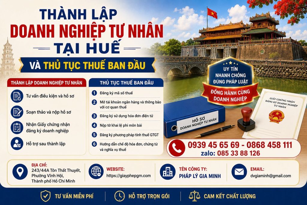 Thành lập doanh nghiệp tư nhân tại Huế và thủ tục thuế ban đầu