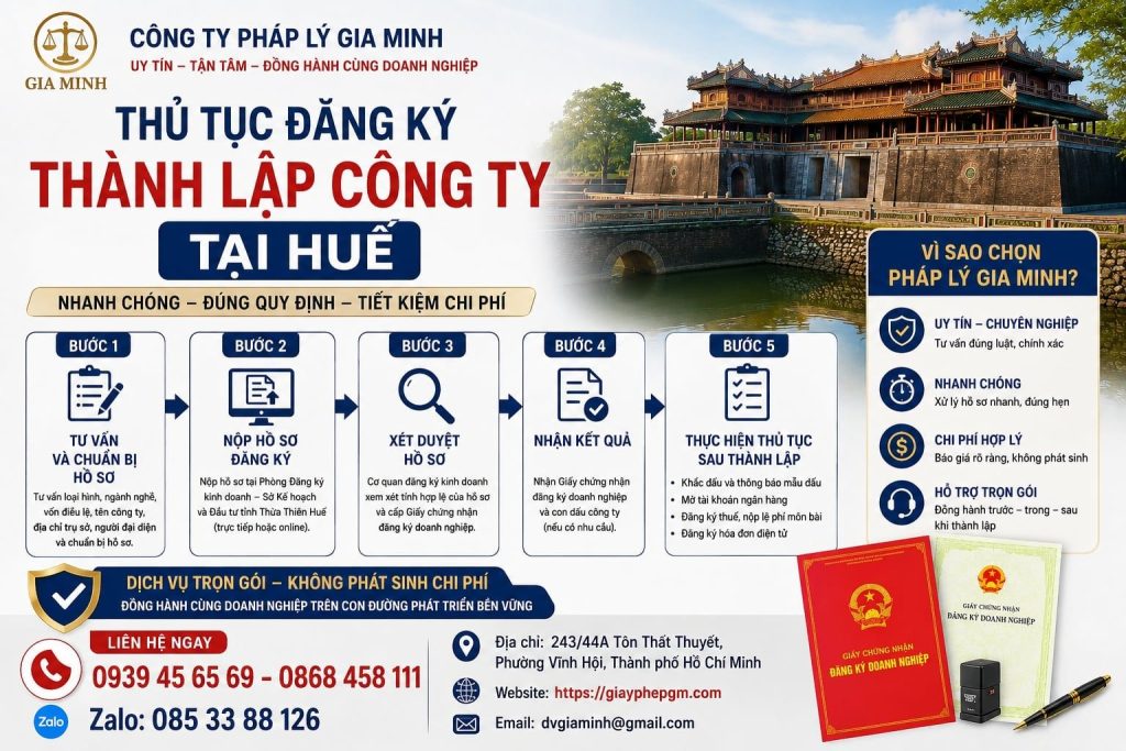 Thủ tục đăng ký thành lập công ty tại Huế