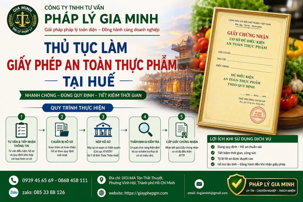 Thủ tục làm giấy phép an toàn thực phẩm tại Huế