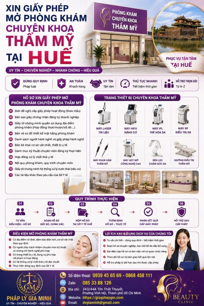 Xin giấy phép mở phòng khám chuyên khoa thẩm mỹ tại Huế