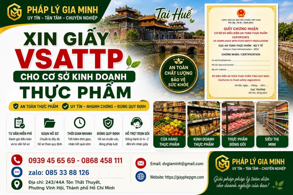 Xin giấy VSATTP cho cơ sở kinh doanh thực phẩm tại Huế