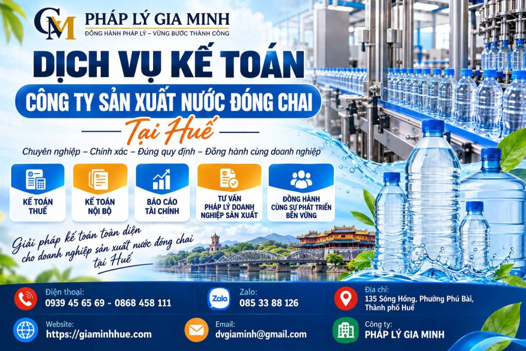 Dịch vụ kế toán công ty sản xuất nước đóng chai tại Huế