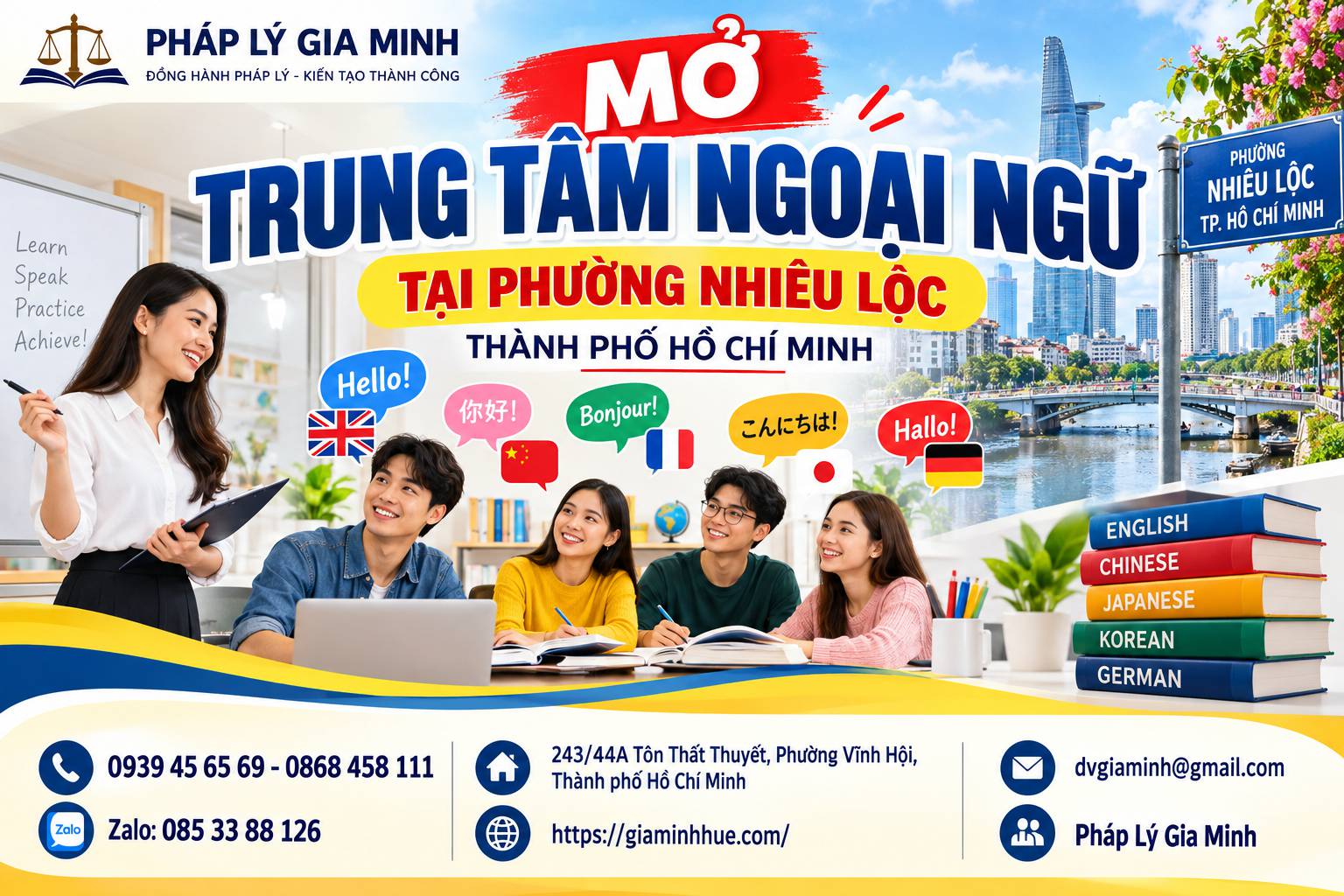 Mở trung tâm ngoại ngữ tại phường Nhiêu Lộc TPHCM